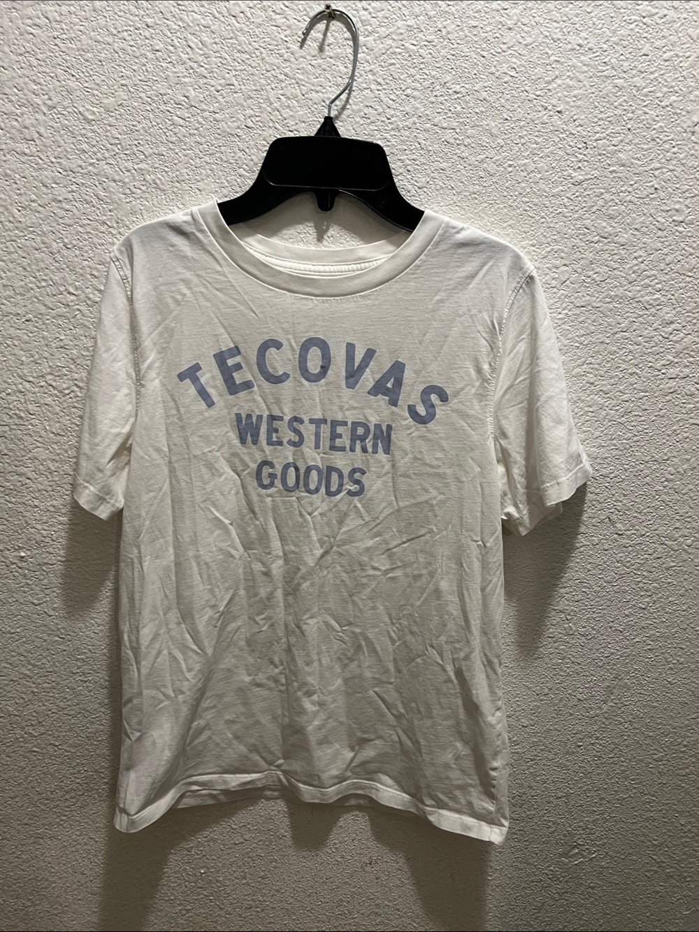Tecovas White Short Sleeve Tee with Light Blue Logo